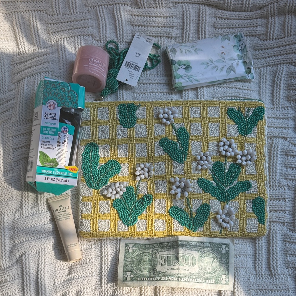 NWT Anthropologie large beaded clutch w/bonus tissues and samples